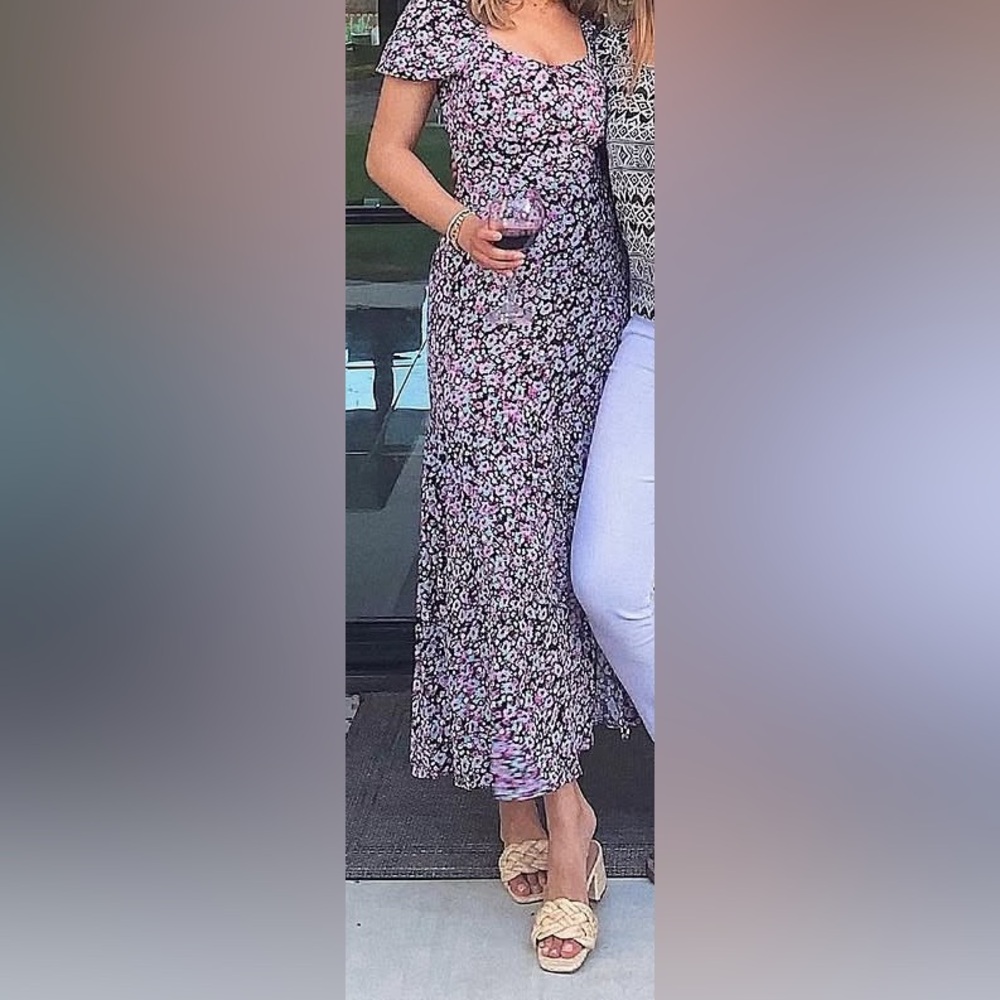 Topshop Pink and Black Floral Midi Dress